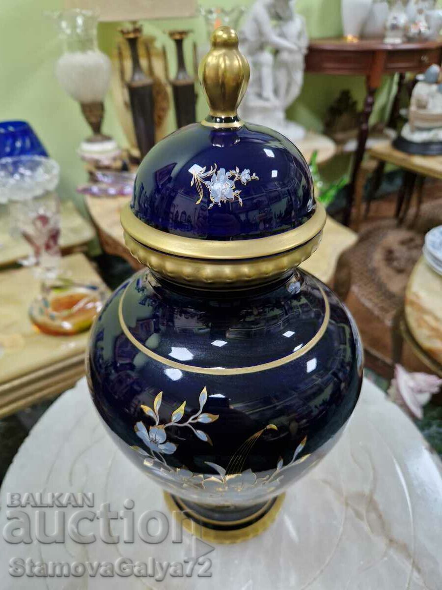 Licitație Mare urna antica din castron din portelan german - cobalt