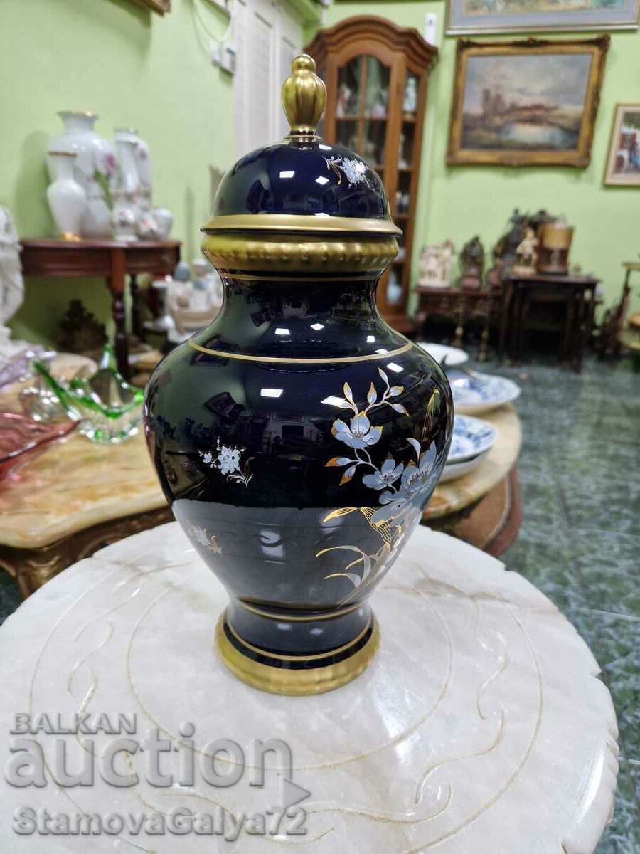 Mare urna antica din castron din portelan german - cobalt - 5