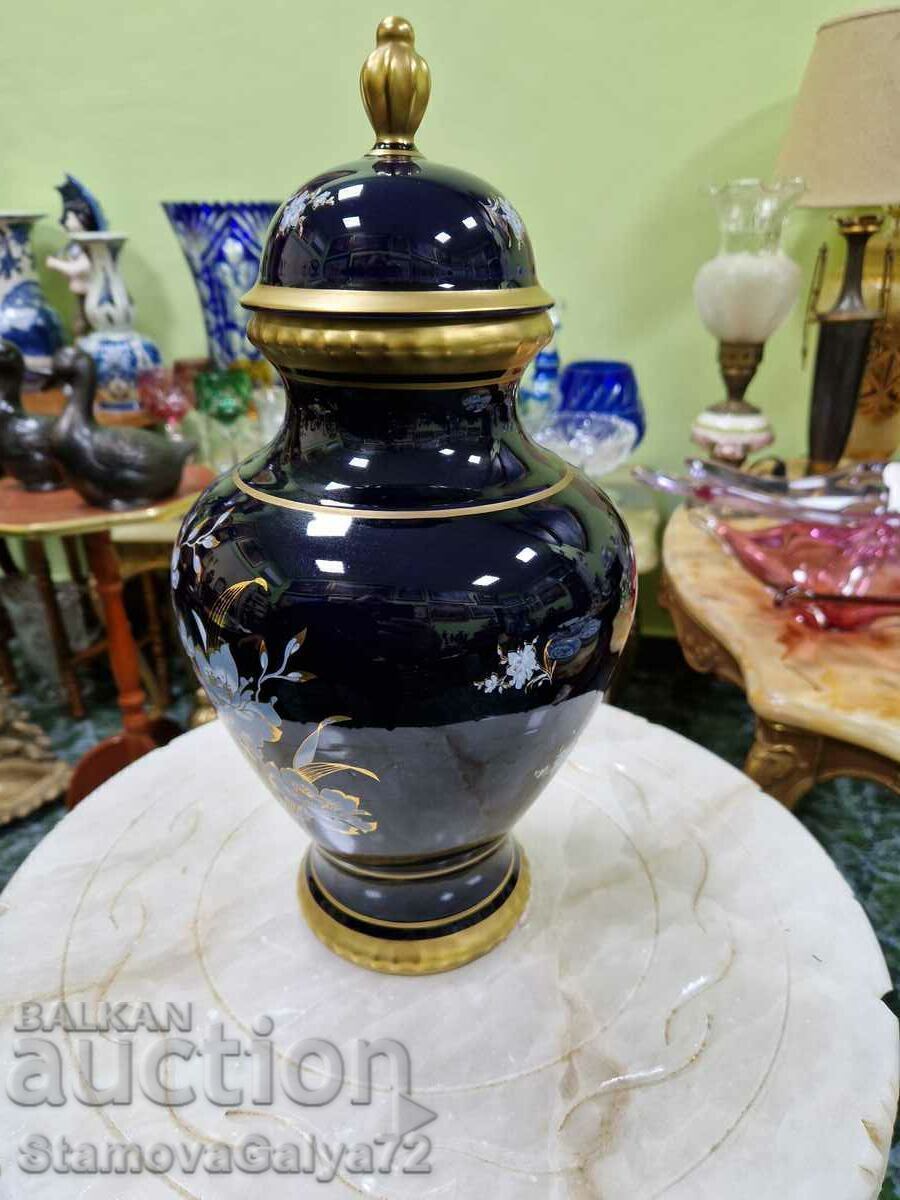 Mare urna antica din castron din portelan german - cobalt - 6
