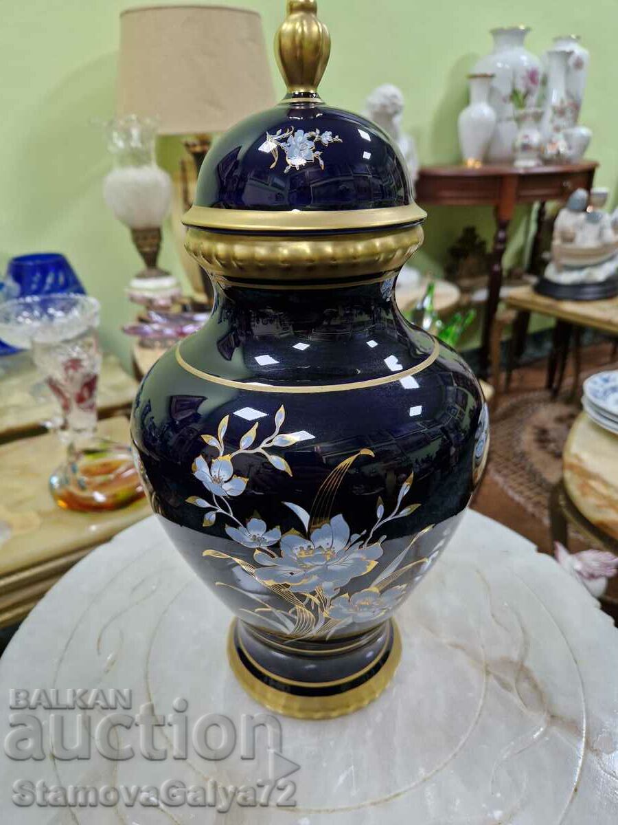 Great Antique German Porcelain Bowl Urn- Cobalt