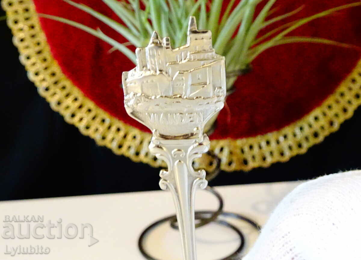 Auction Silver-plated spoon with Deer, Castle, Luxenburg. Auction Silver-plated spoon with Deer, Castle, Luxenburg.