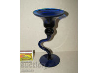 Candle holder 17cm in hand blown blue cobalt glass excellent