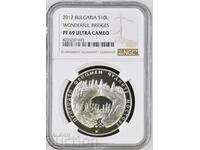 10 ЛЕВА  2012 ЧУДНИТЕ МОСТОВЕ  PF 69 NGC