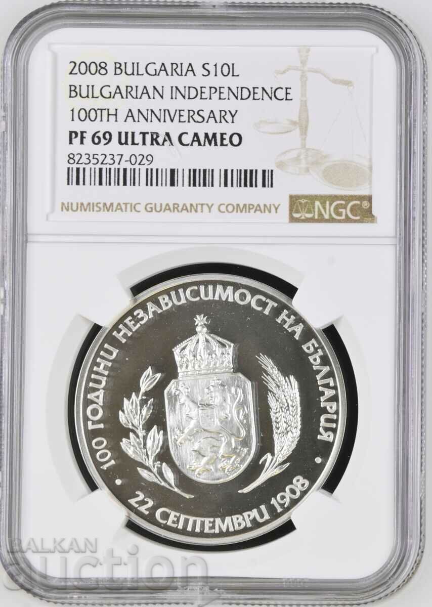 10 ЛЕВА  2008 НЕЗАВИСИМОСТ  PF 69 NGC