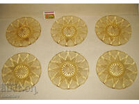 Lot of 6 plates saucers 16cm yellow glass, 1950s, preserved