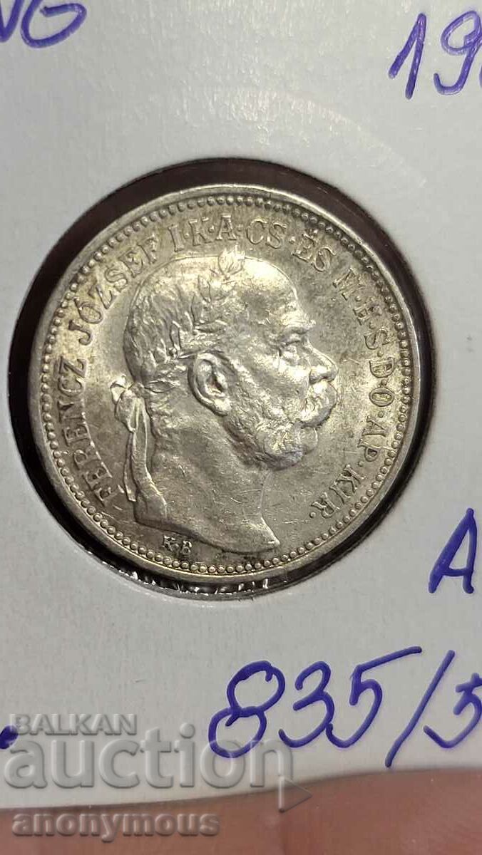 Austro-Hungarian silver coin, Hungary 1 Korona 1915