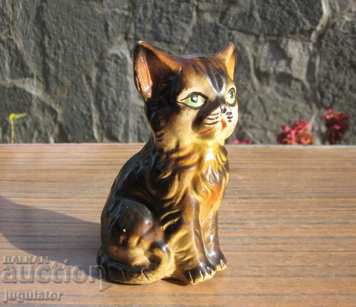 old Bulgarian ceramic figure statuette of a cat