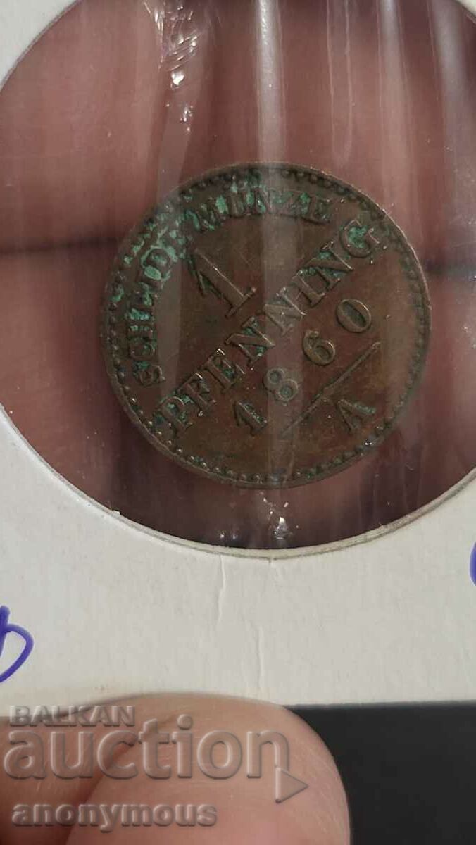 Moneda de cupru Prusia 1860 1 pfenning