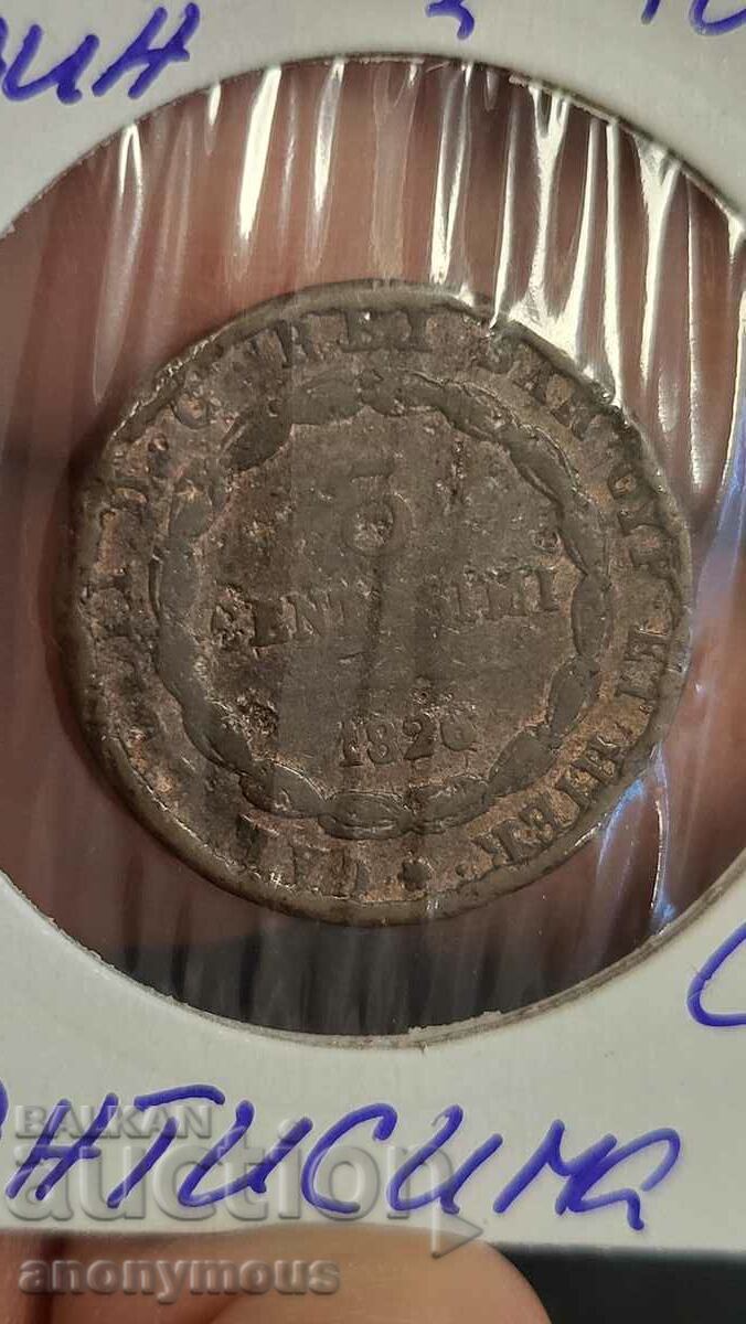 Moneda de cupru de 3 și 5 cenți Regatul Sardiniei 1826