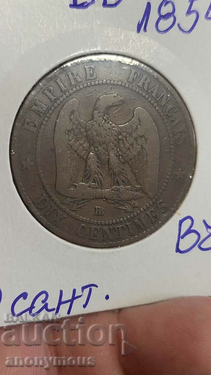 Monedă de cupru Franța Napoleon III 1854 5 centimes