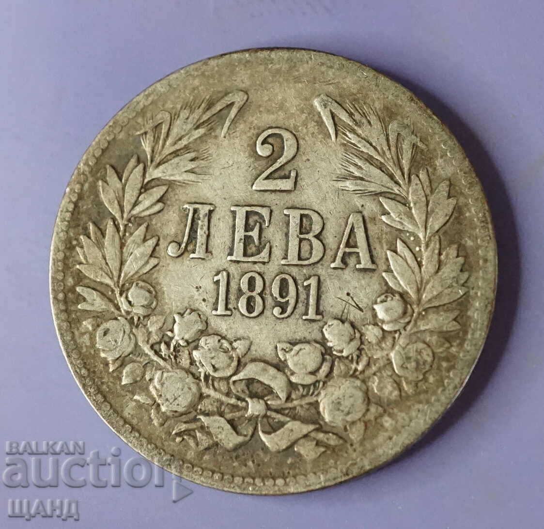 1891 Moneda 2 Leva Ferdinand Argint Argint Bulgaria