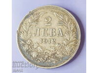 Moneda 1912 2 Leva Ferdinand Argint Argint Bulgaria