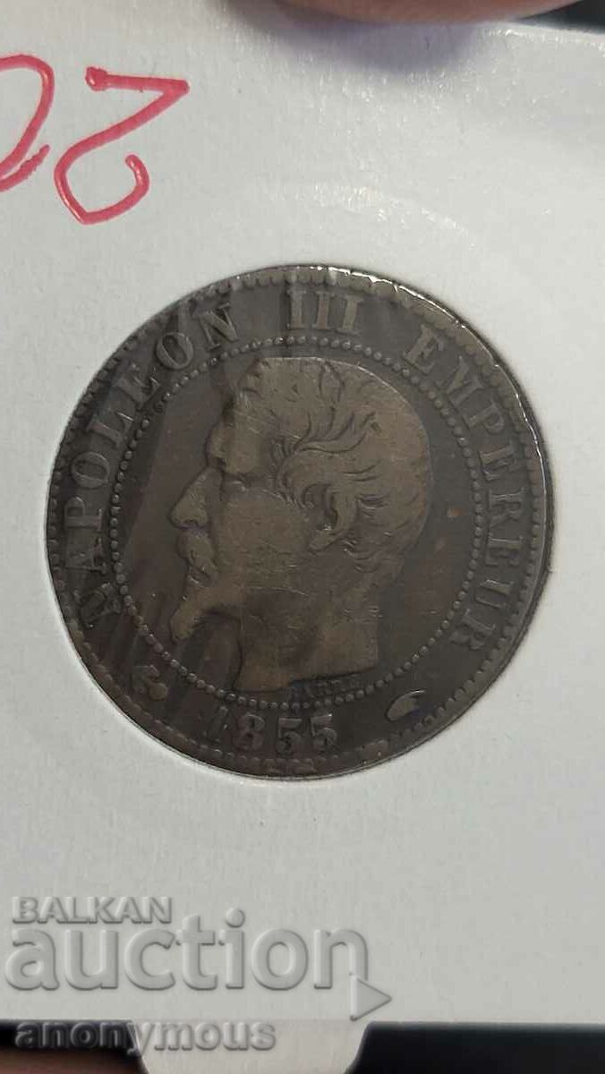Copper coin France Napoleon 3rd 1855 5 centimes with price 20.00 BGN | € 10.23 Copper coin France Napoleon 3rd 1855 5 centimes with price 20.00 BGN | € 10.23