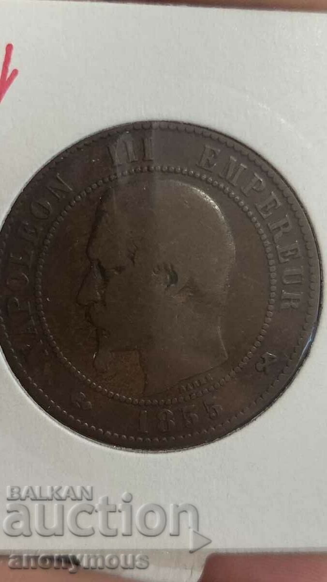 Copper coin France Napoleon 3rd 1855 10 centimes with price 15.00 BGN | € 7.67