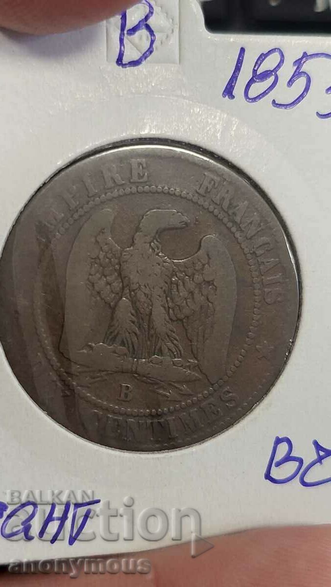 Monedă de cupru Franța Napoleon 3 1855 10 centimes