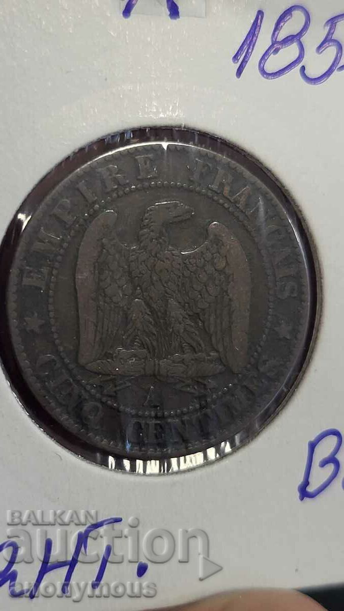 Moneda de cupru Franta Napoleon 3 1856 5 centimes