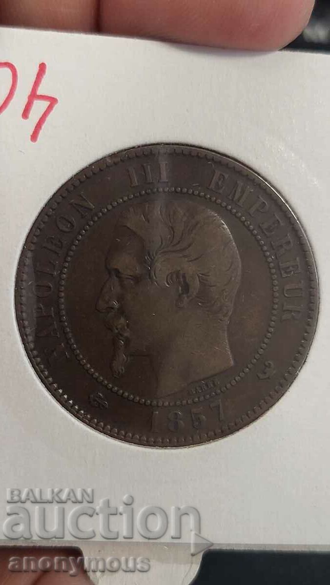 Moneda de cupru Franta Napoleon 3 1857 10 centimes cu preț 25.00 BGN | € 12.78 Moneda de cupru Franta Napoleon 3 1857 10 centimes cu preț 25.00 BGN | € 12.78