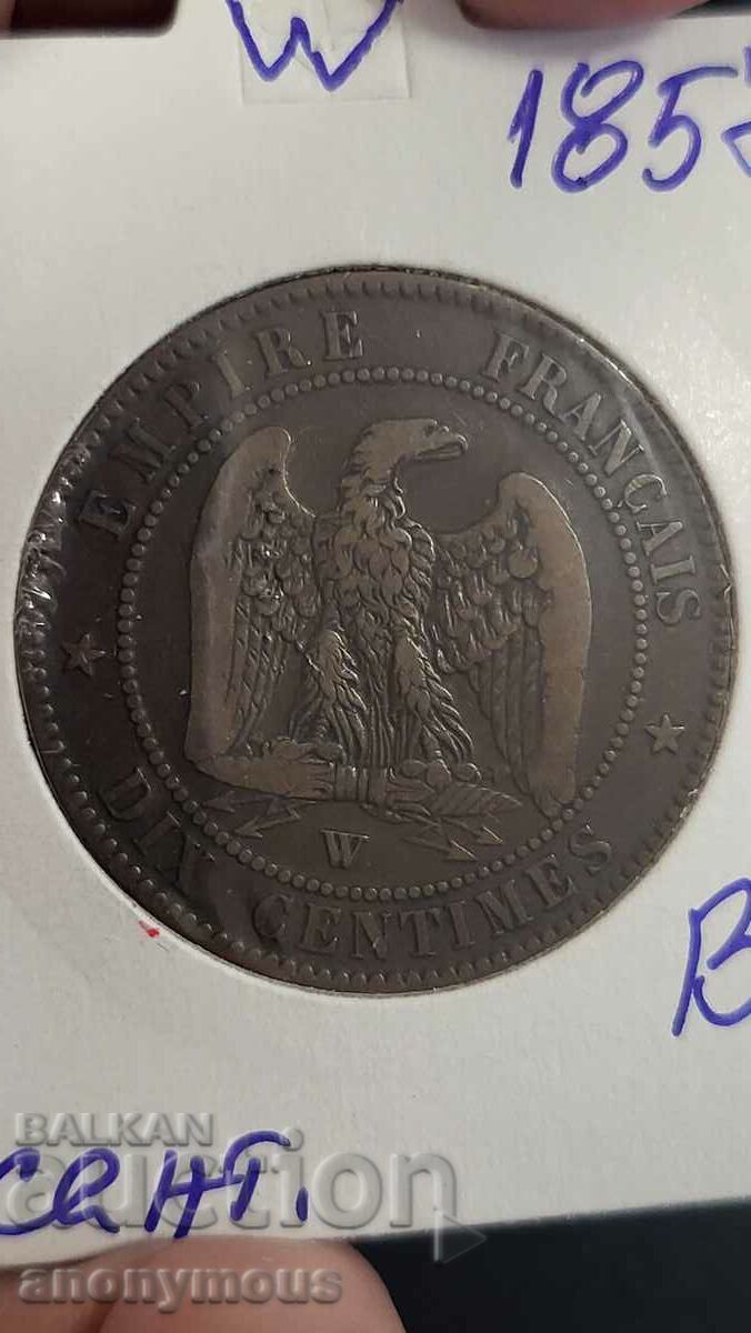 Moneda de cupru Franta Napoleon 3 1857 10 centimes