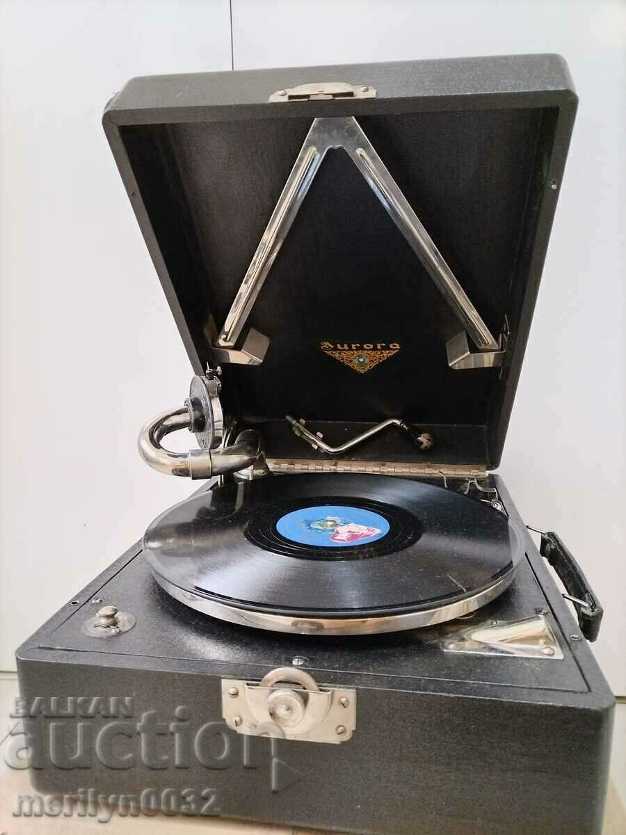 Auction  Portable turntable "AURORA" with crank 1920s WORKS