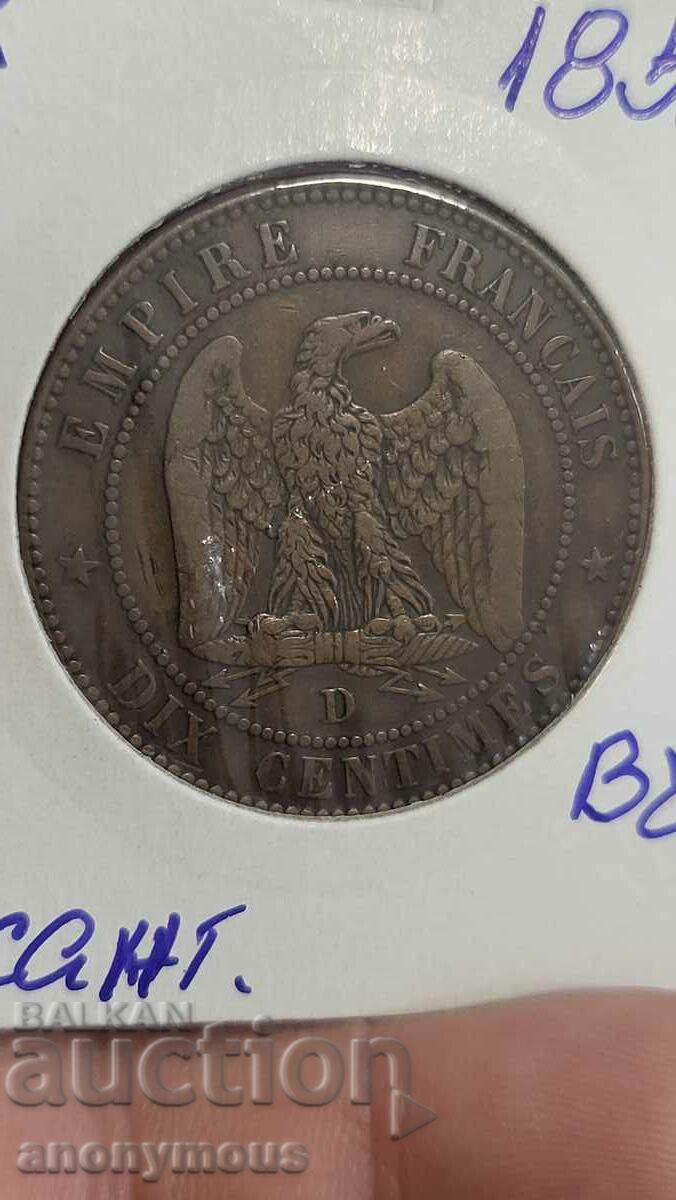 Monedă de cupru Franța Napoleon 3 1855 10 centimes