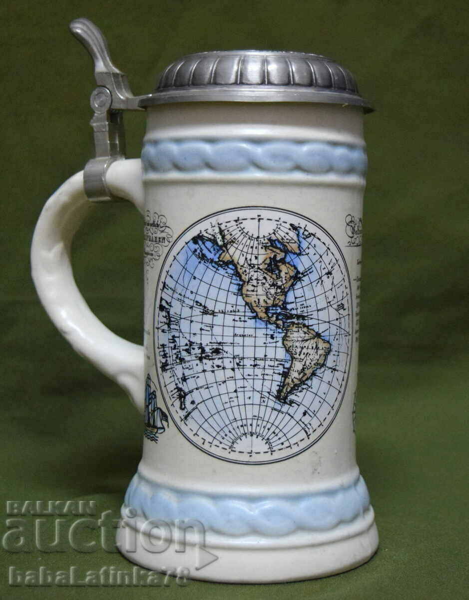 Old German porcelain mug with inlaid lid