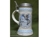 Old German porcelain mug with inlaid lid