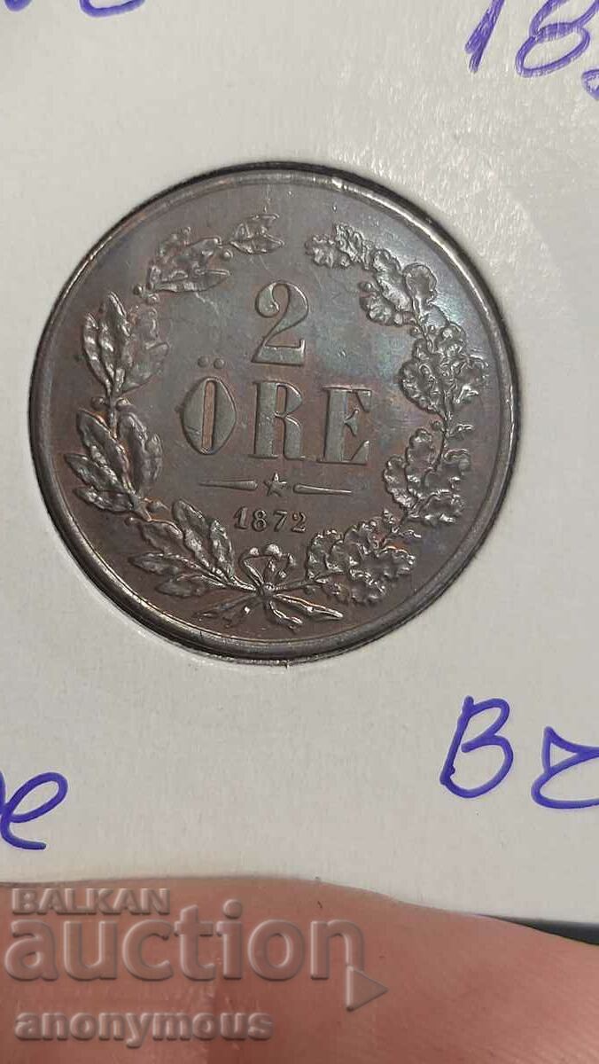 Copper coin Sweden 1872 2 ore, yore