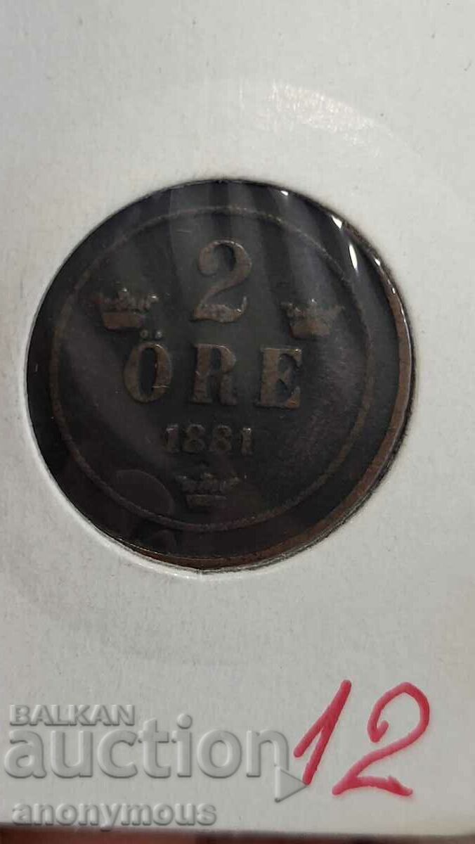 Copper coin Sweden 1881 2 ore, yore