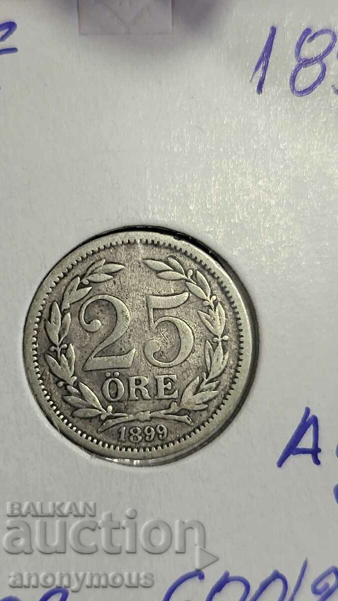 Silver coin Sweden 1899 25 ore, yore