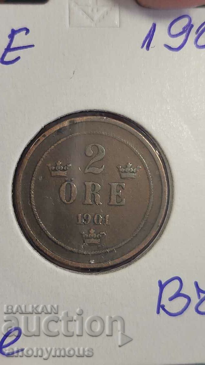 Copper coin Sweden 1901 2 ore, yore