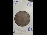 Copper coin Sweden 1902 2 ore, yore