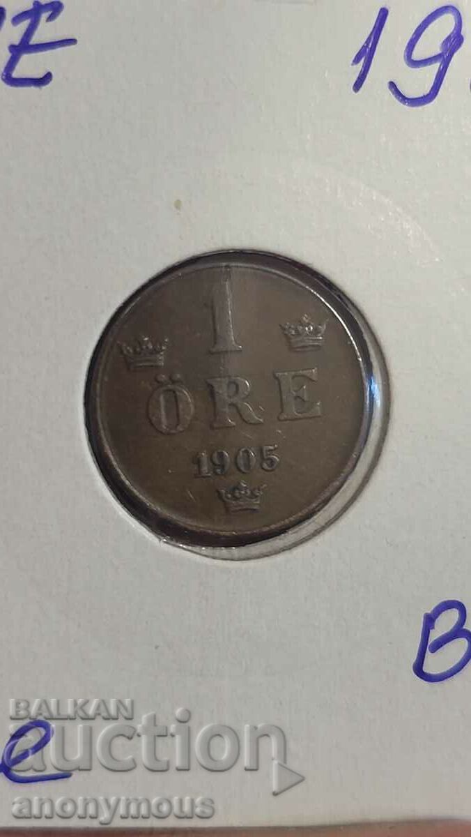 Copper coin Sweden 1905 1 ore, yore