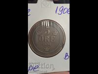 Copper coin Sweden 1906 5 ore, yore