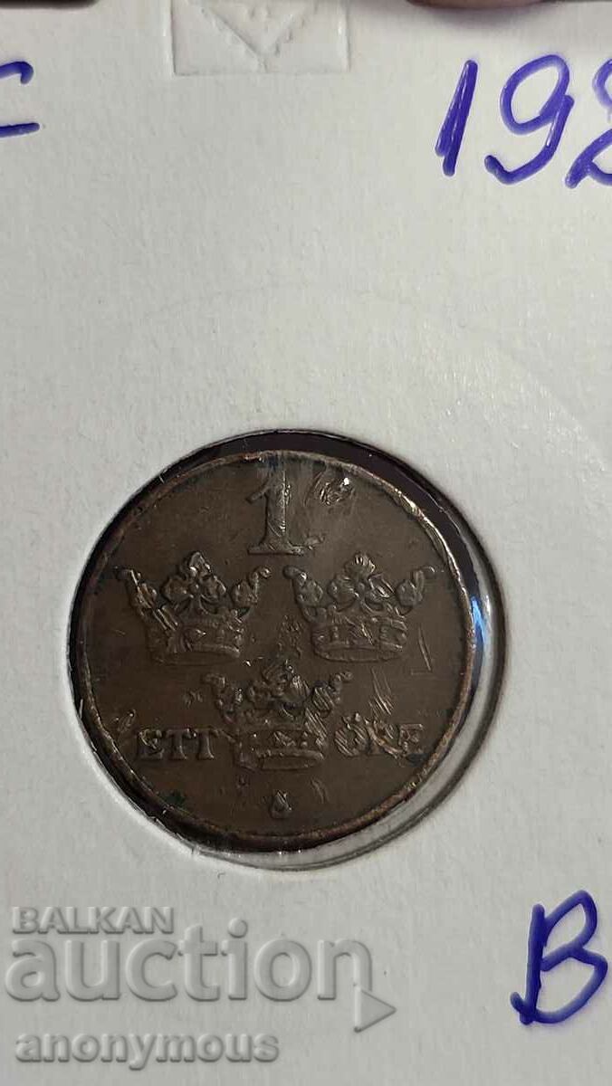 Copper coin Sweden 1928 1 ore, yore