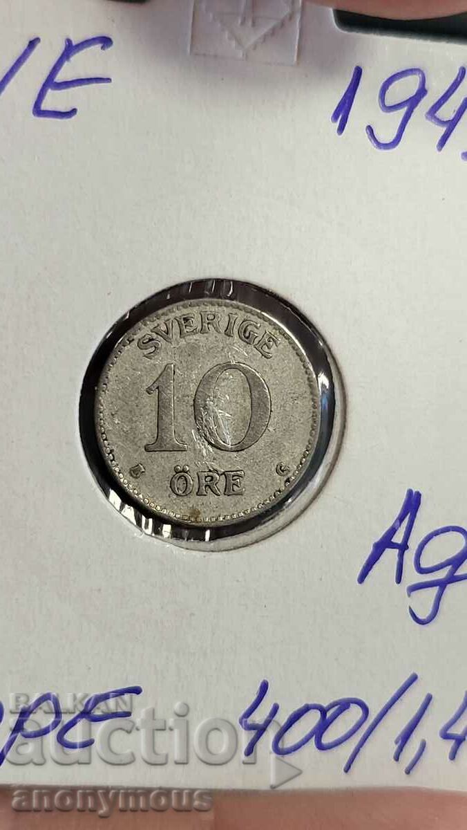 Silver coin Sweden 1941 10 øre, øre