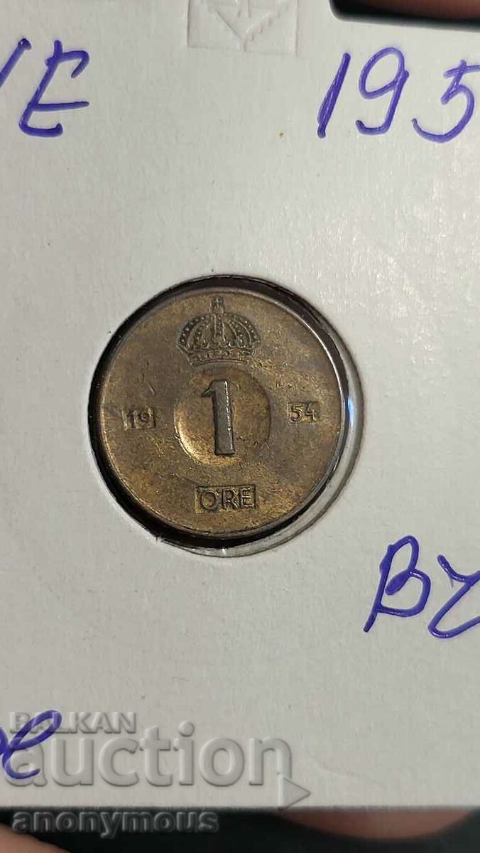 Bronze coin Sweden 1954 1 ore yore