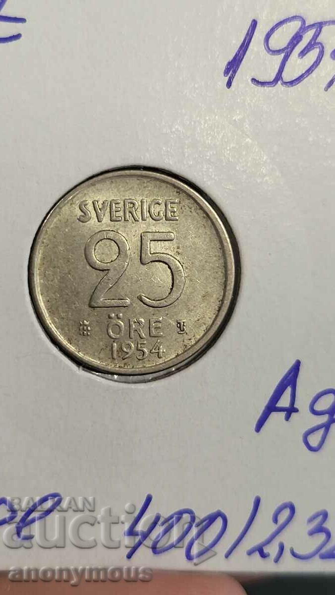 Silver coin Sweden 1954 25 øre yore