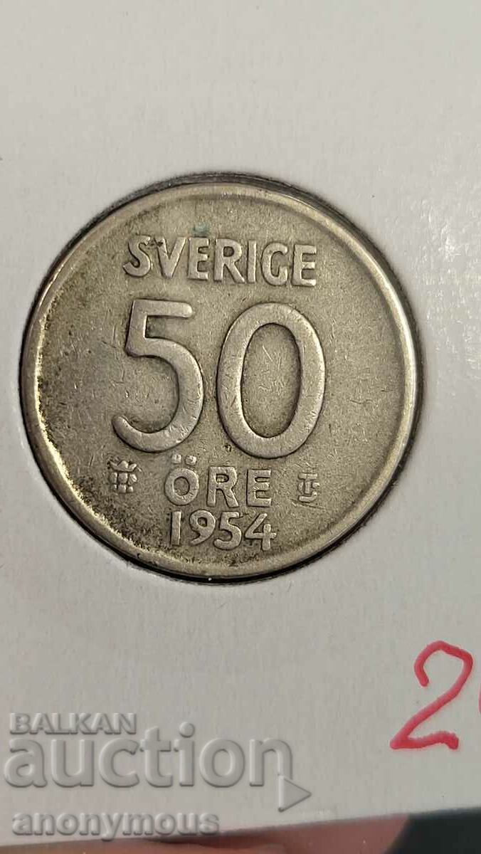 Silver coin Sweden 1954 50 øre yore