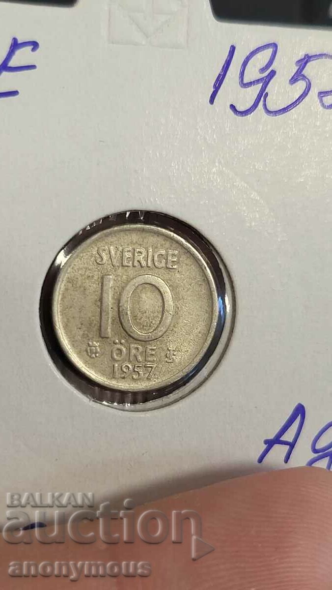 Silver coin Sweden 1957 10 ore, yore