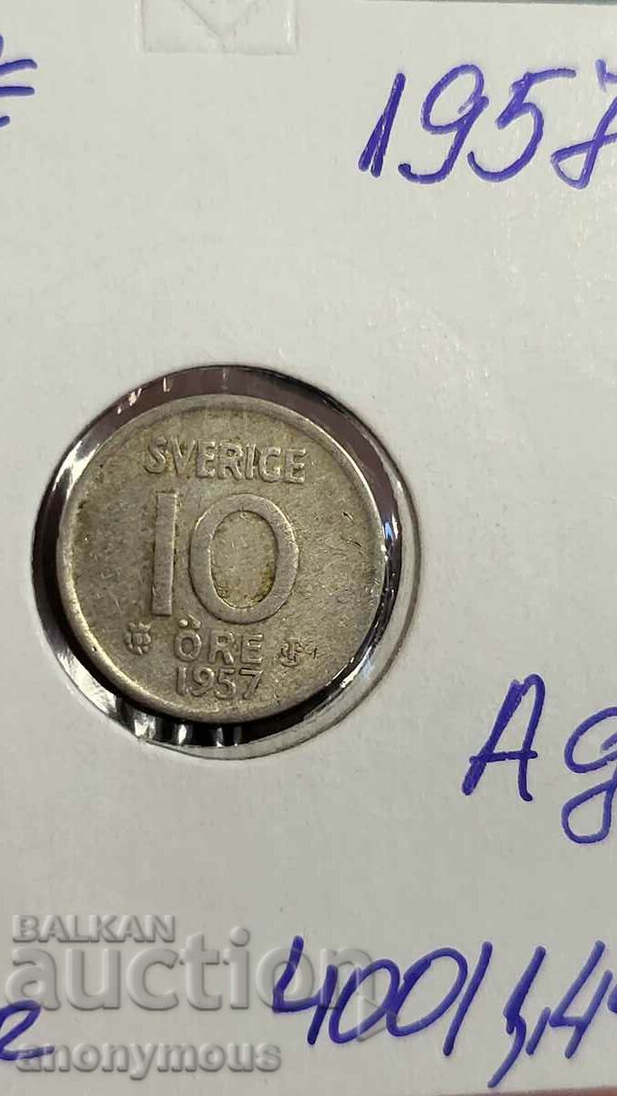 Silver coin Sweden 1957 10 ore, yore