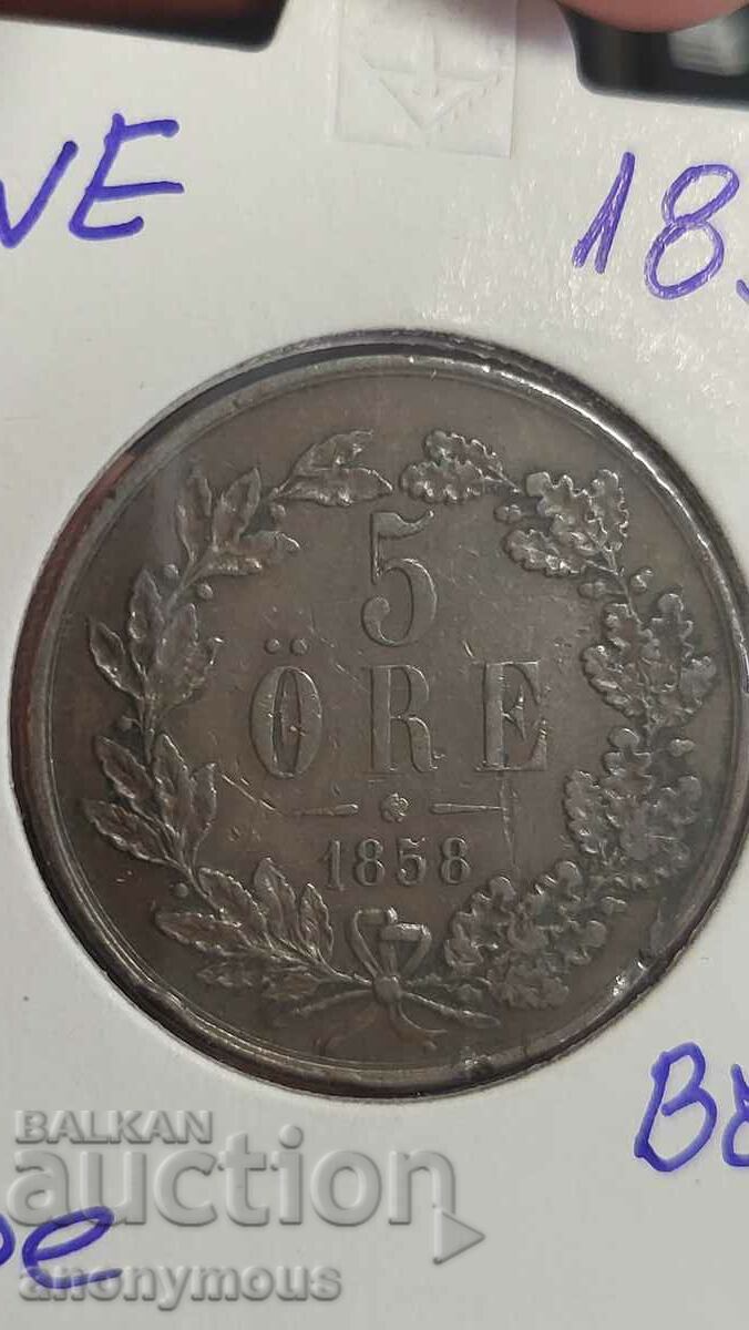 Silver coin Sweden 1858 5 ore,yore