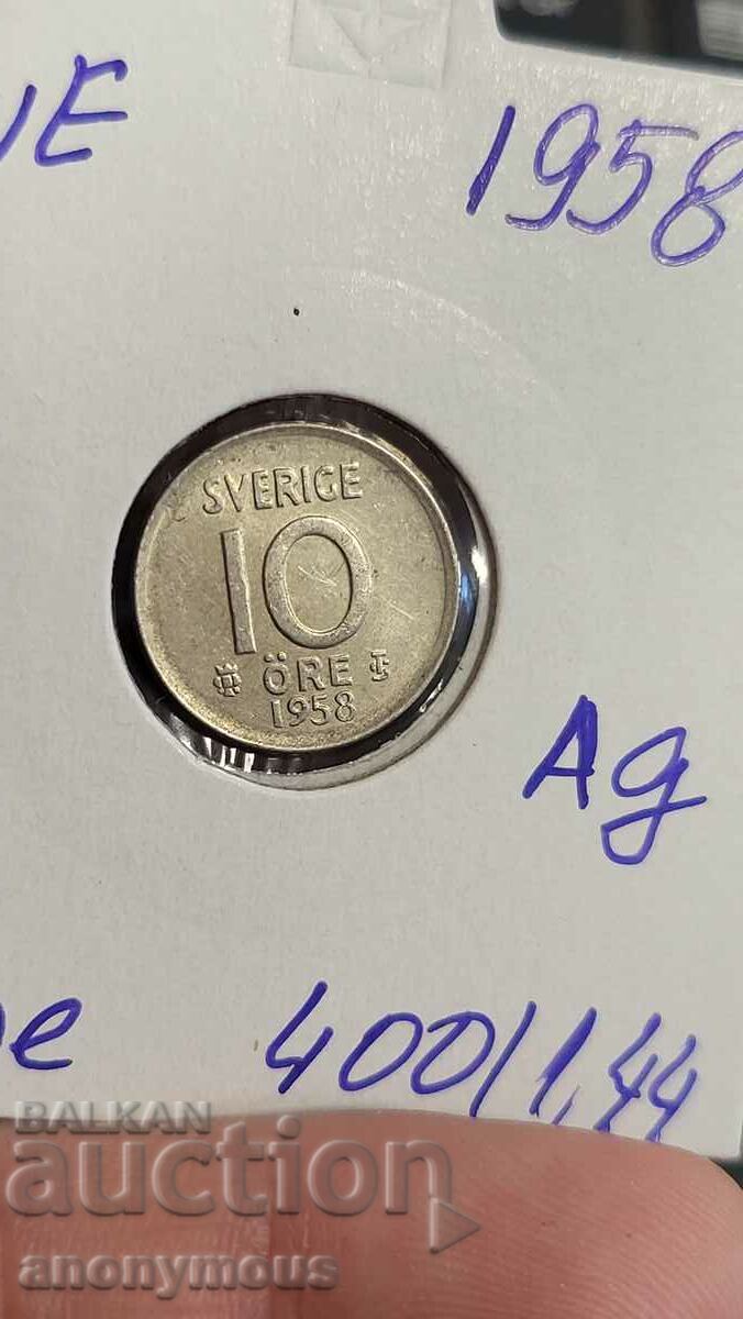 Silver coin Sweden 1958 10 øre, øre