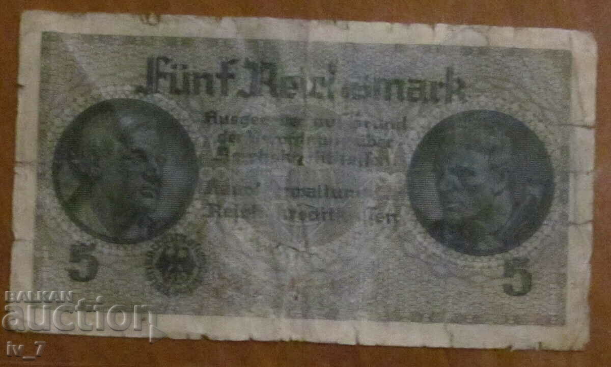 5 REICHSMARKS 1940 cu zvastica, GERMANIA