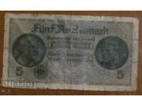 5 REICHSMARKS 1940 with swastika, GERMANY