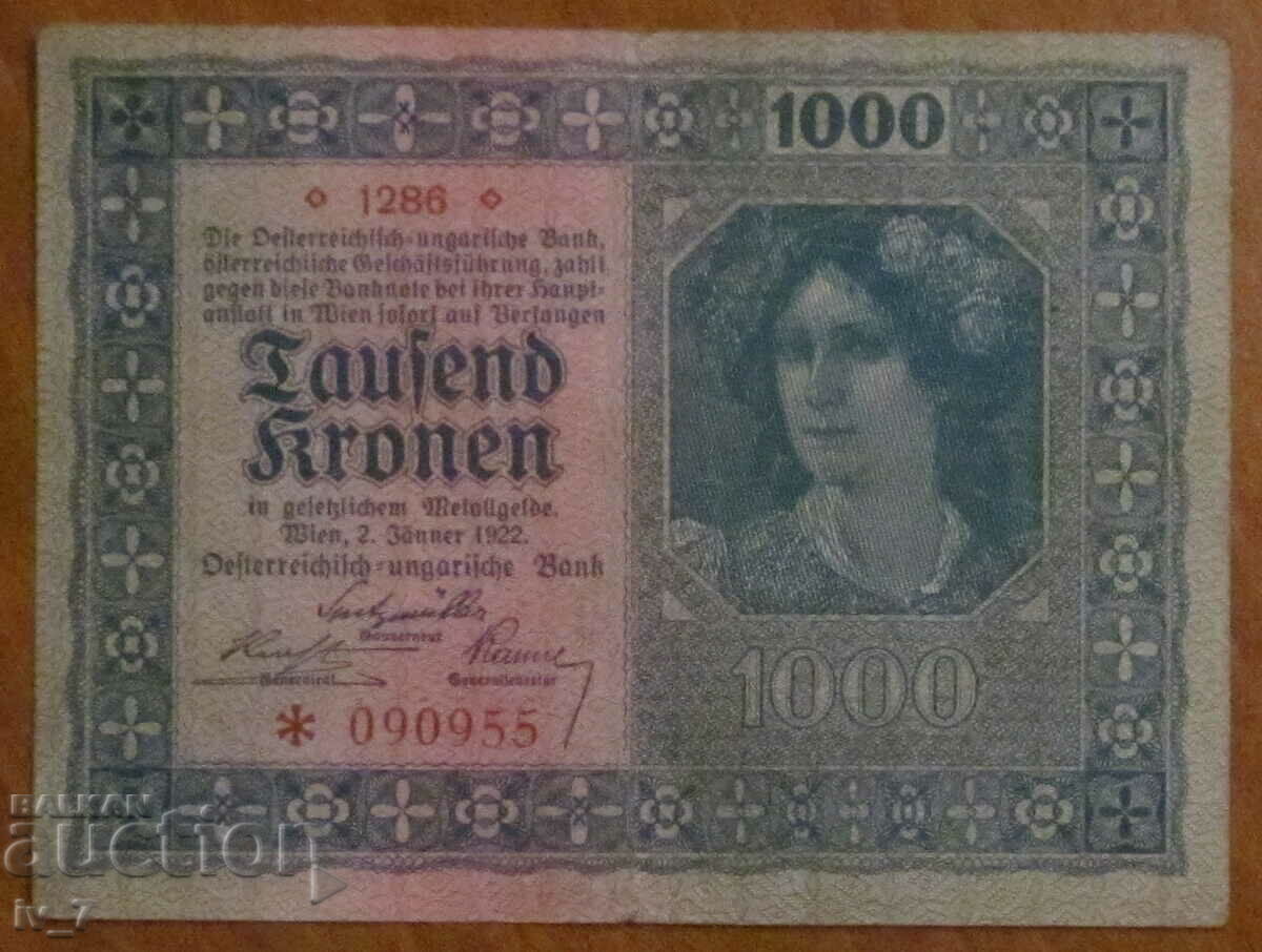 1000 KRON 1922, AUSTRIA-UNGARIA