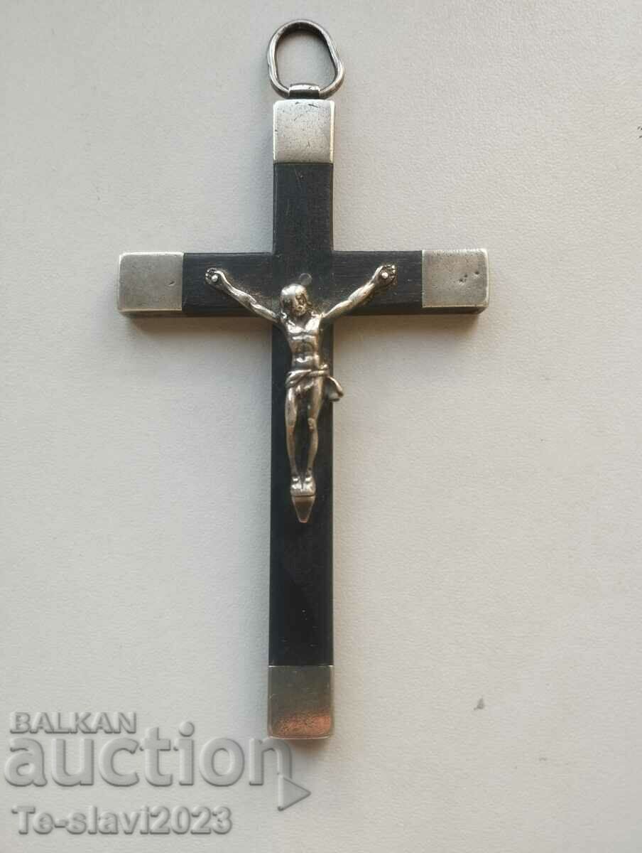 19th century Old cross of a Nun - silver and ebony