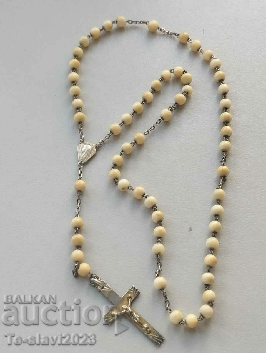 19th century Old Religious Rosary - silver and ivory