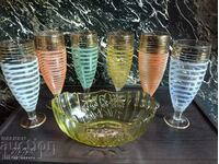 Rare glasses from the 70s with gold plating + gift: glass bowl