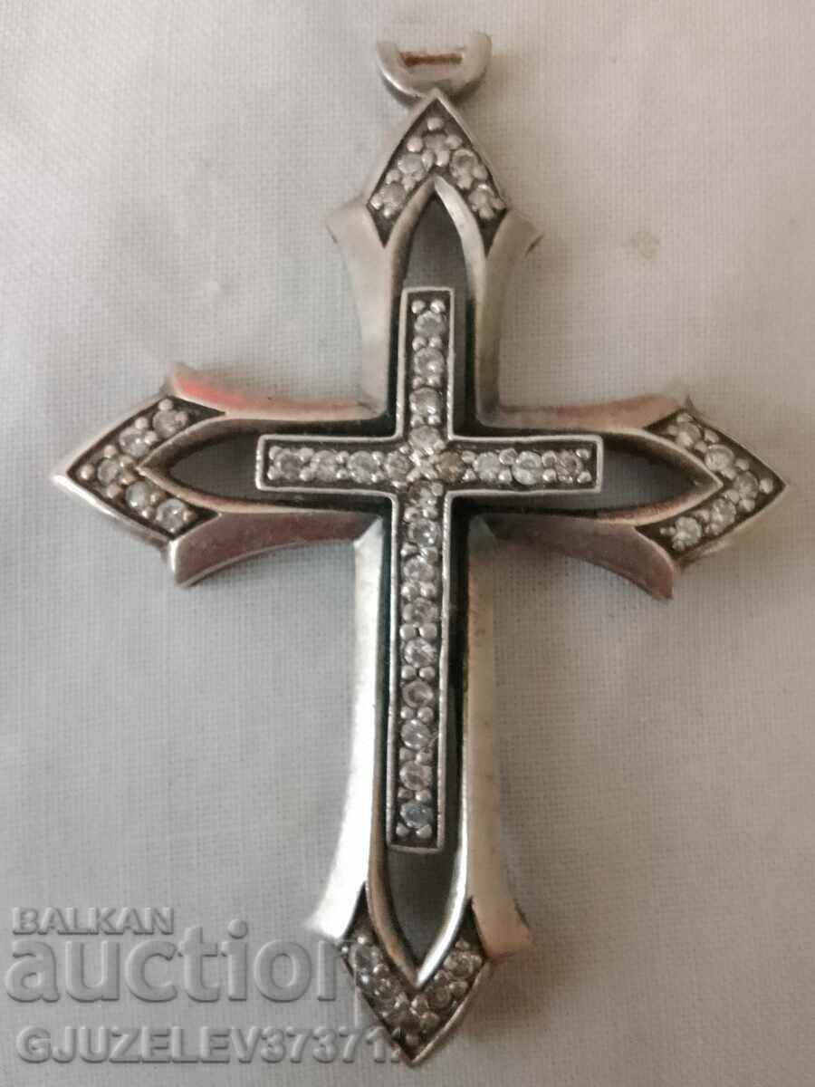 Very beautiful large silver cross with zircons sample 925, 20g