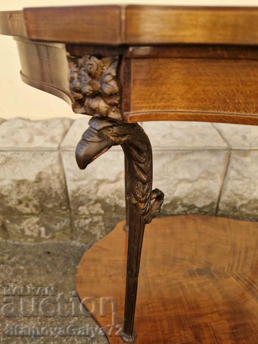 Masă unică din lemn francez cu marqueterie și picioare din bronz - 5